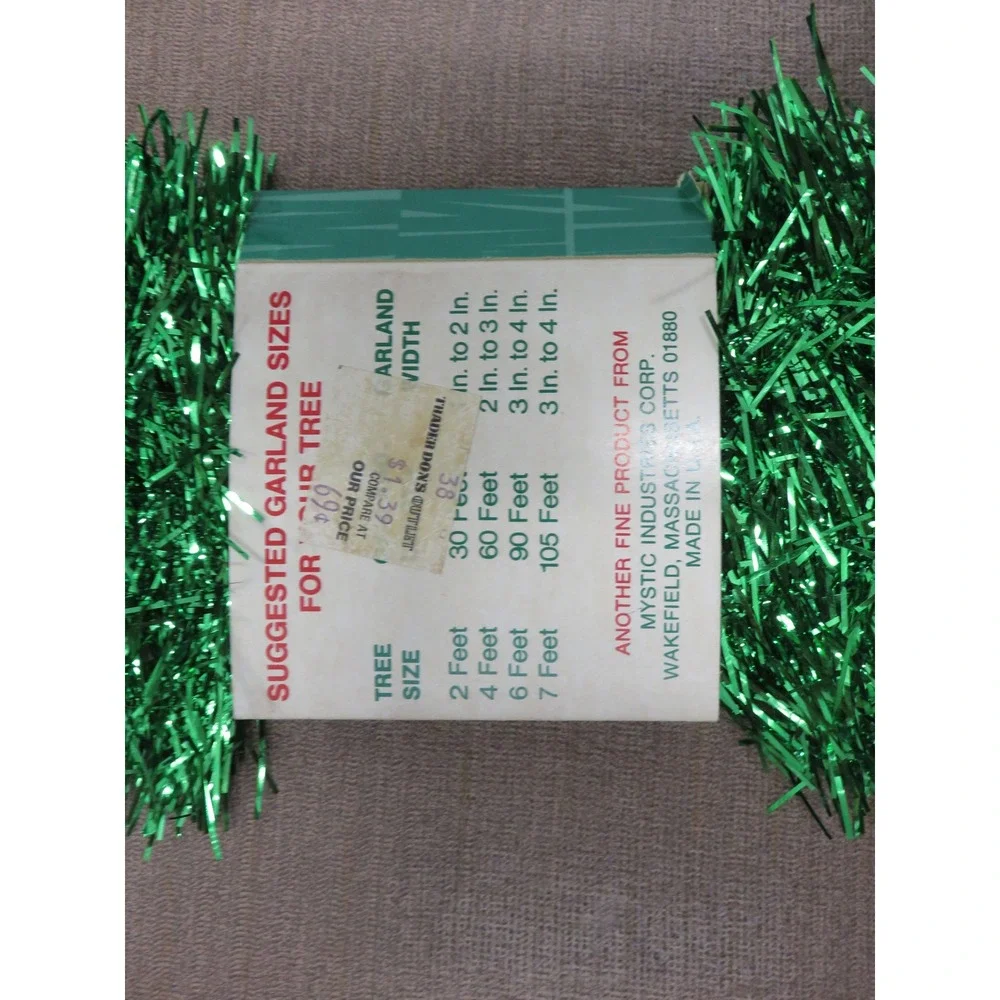 Vintage Green Tinsel Garland 12ft x 3in Mystic Industries Christmas Decor NEW